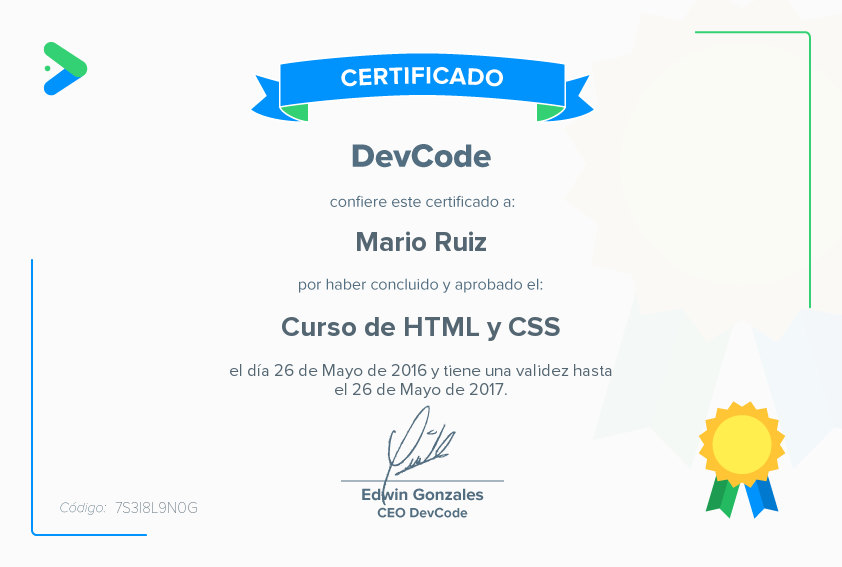 Certificado HTML y CSS Devcode